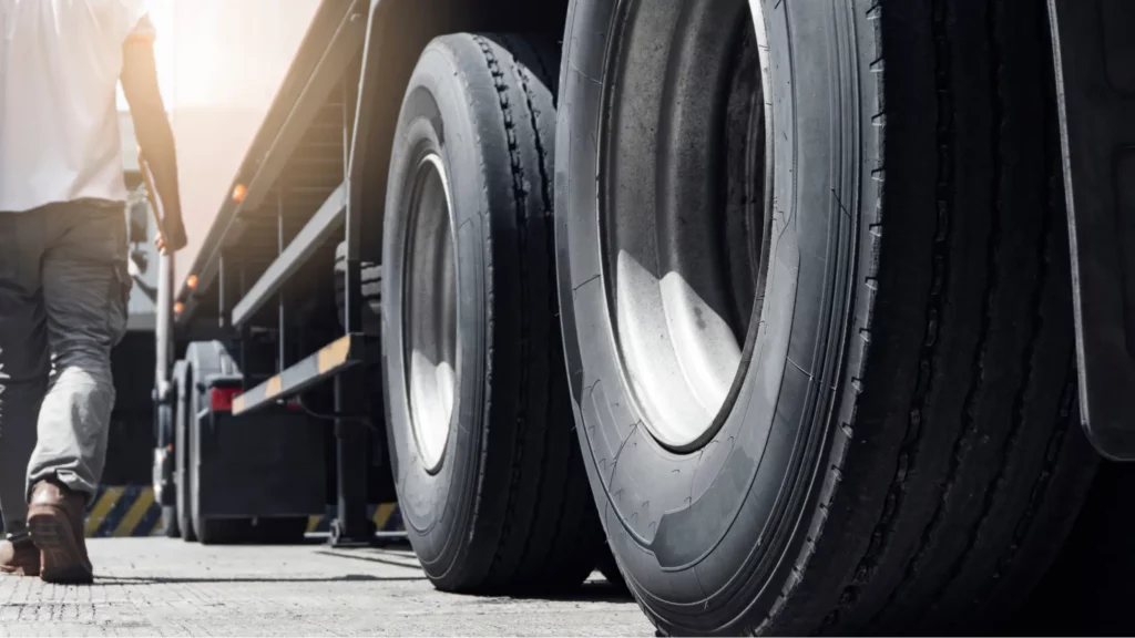 Close up of tires on 18-wheeler truck
