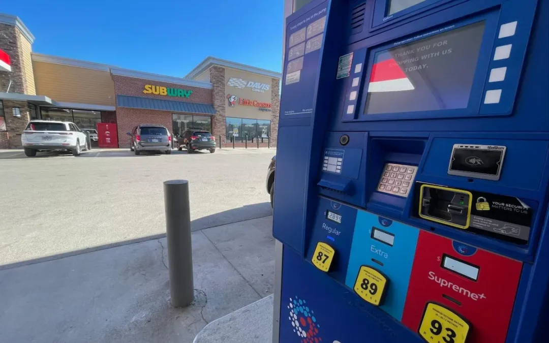 Close up of gas pump in front of Davis Express